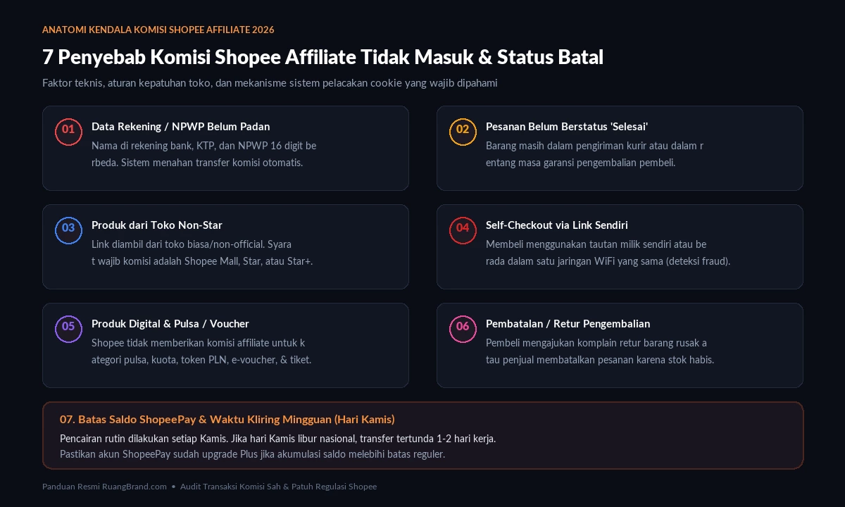 7 Penyebab Komisi Shopee Affiliate Tidak Masuk & Status Batal