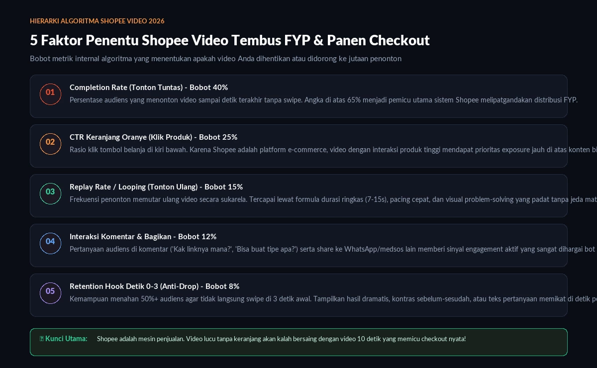 Hierarki 5 Sinyal Penentu Algoritma Shopee Video FYP 2026