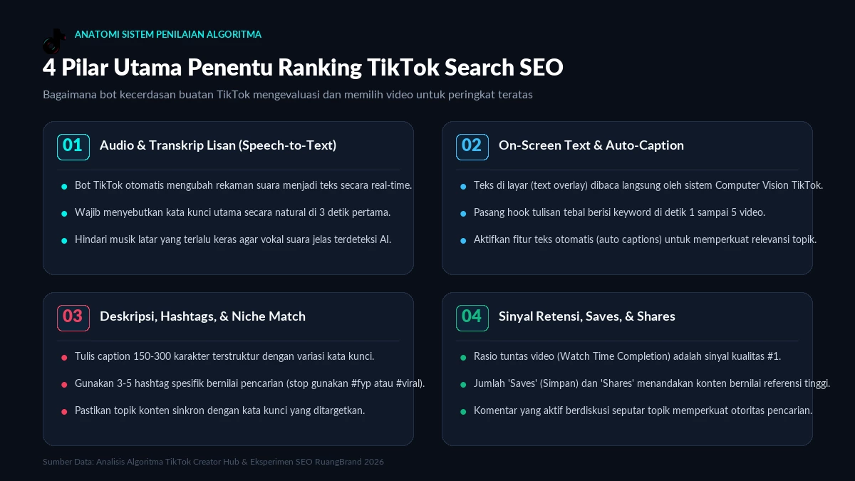 Infografis 4 Pilar Utama Penentu Ranking TikTok Search SEO